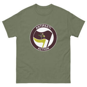 Foodies against fascism – funny wordplay t-shirt for chefs, olive lovers and antipasti fans